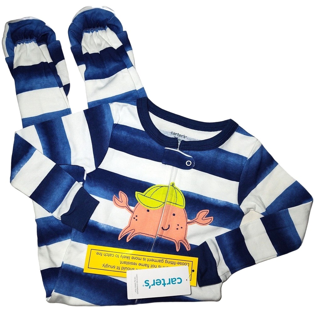 Carter's Cool Crab Baby Boy 24 Mos Cotton Footed Sleeper Lightweight 1pc Stripe